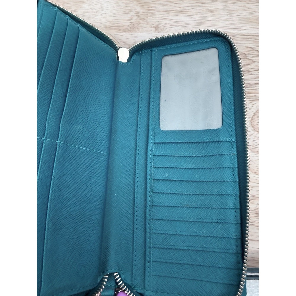 Michael Kors Silver Zip-Around Wallet‎ w/ Zipper Logo, Credit Card Teal #66 - Picture 3 of 9